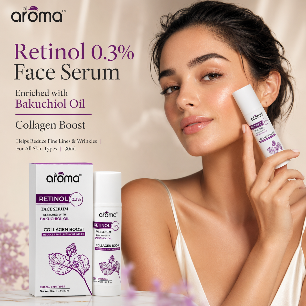 Retinol Face Serum with Bakuchiol Oil – Anti-Aging & Skin Renewal Serum for Fine Lines and Wrinkles