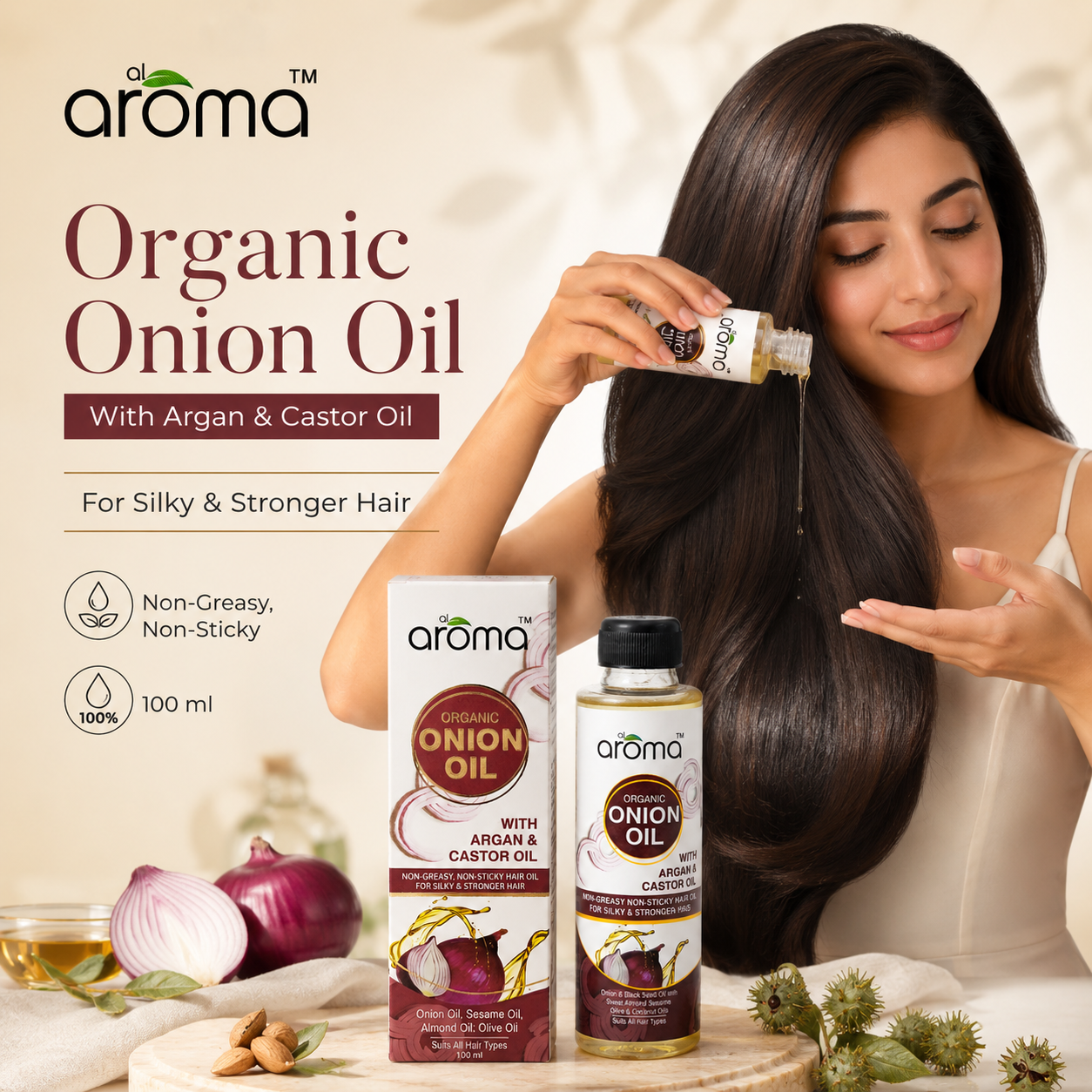 Organic Onion Hair Oil – Hair Fall Control & Growth Booster with Red Onion, Black Seed & Vitamin E