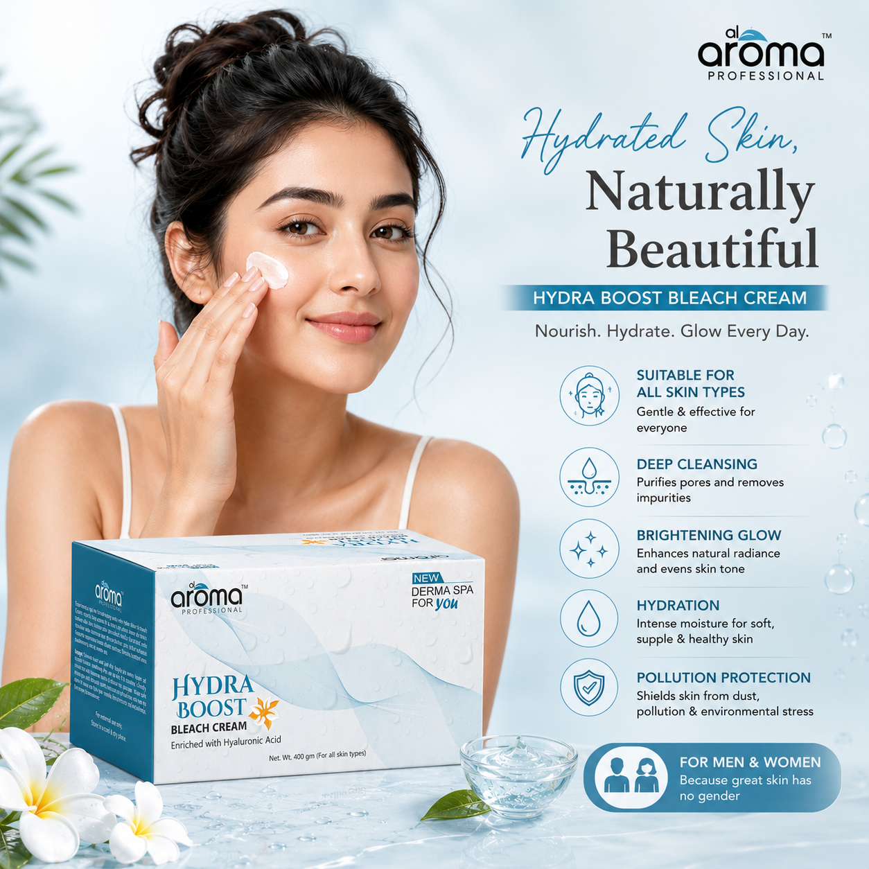 Hydra Boost Bleach Cream - 4 Step Hydrating Formula with Hyaluronic Acid