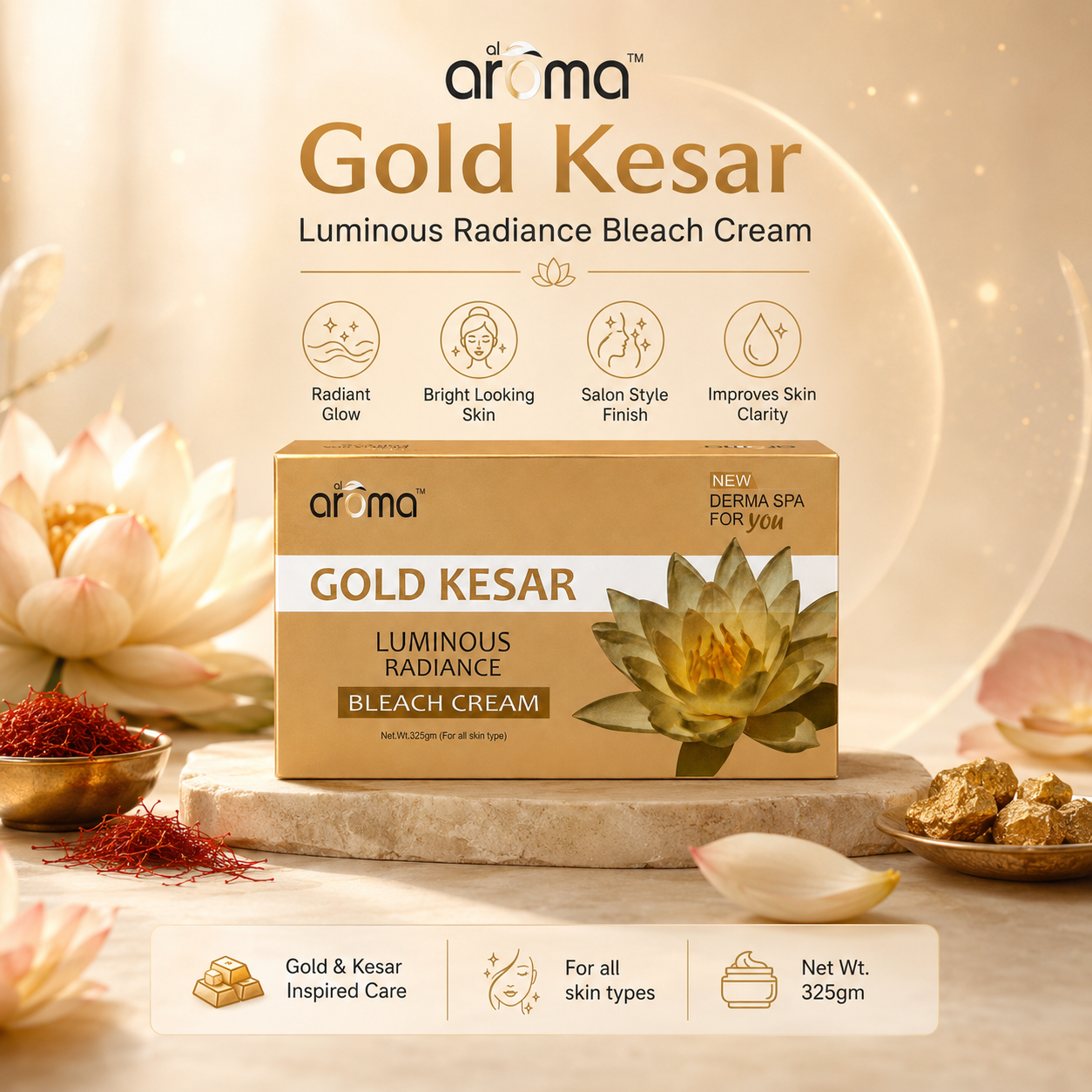 Gold Kesar Bleach Cream – Glow-Enhancing Bleach with Gold Dust & Saffron for Radiant Complexion