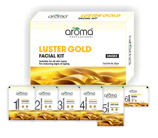 Luster Gold Facial Kit – 6 Step Radiance Facial with 24K Gold Dust & Glow Boosters for Instant Brightening