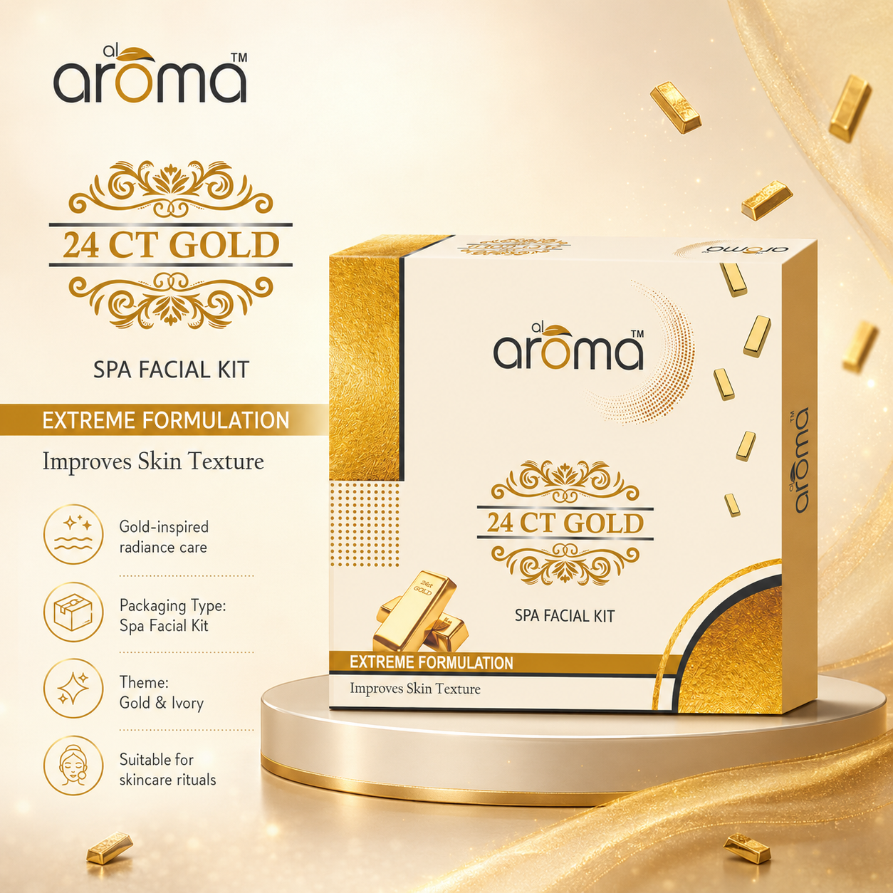 24K Gold Spa Facial Kit – Radiance Boost & Skin Firming Facial Treatment for Glowing Skin