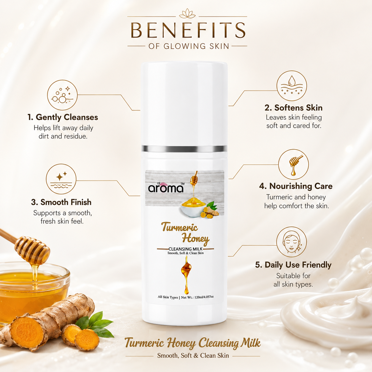 Turmeric Honey Cleansing Milk – Gentle Makeup Remover & Brightening Cleanser for Soft, Glowing Skin