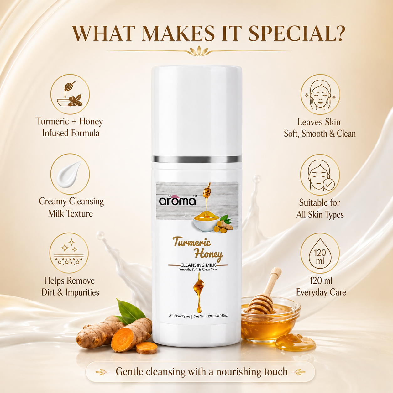 Turmeric Honey Cleansing Milk – Gentle Makeup Remover & Brightening Cleanser for Soft, Glowing Skin