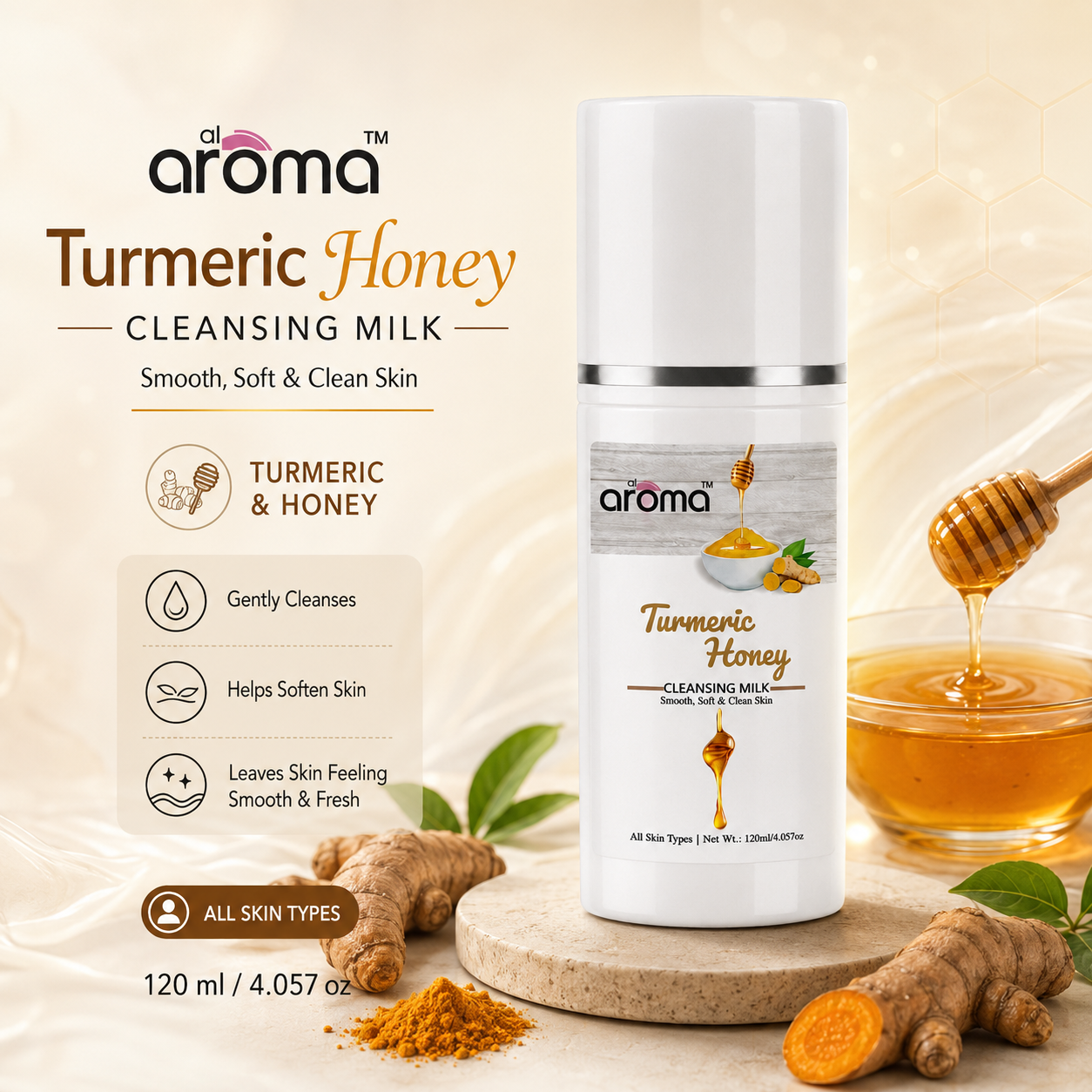 Turmeric Honey Cleansing Milk – Gentle Makeup Remover & Brightening Cleanser for Soft, Glowing Skin