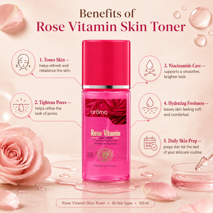 Rose Vitamin Skin Toner – Hydrating & Brightening Toner with Rose Water & Multivitamins