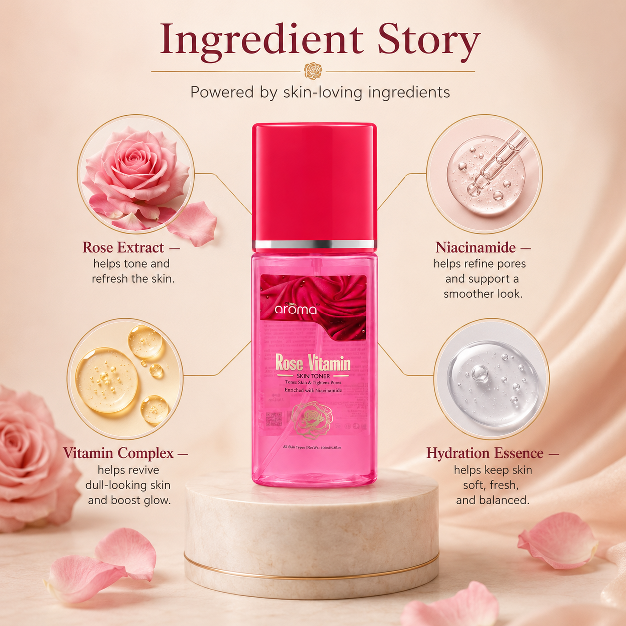 Rose Vitamin Skin Toner – Hydrating & Brightening Toner with Rose Water & Multivitamins