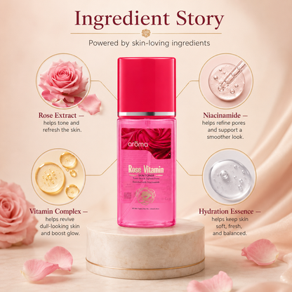 Rose Vitamin Skin Toner – Hydrating & Brightening Toner with Rose Water & Multivitamins