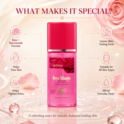 Rose Vitamin Skin Toner – Hydrating & Brightening Toner with Rose Water & Multivitamins