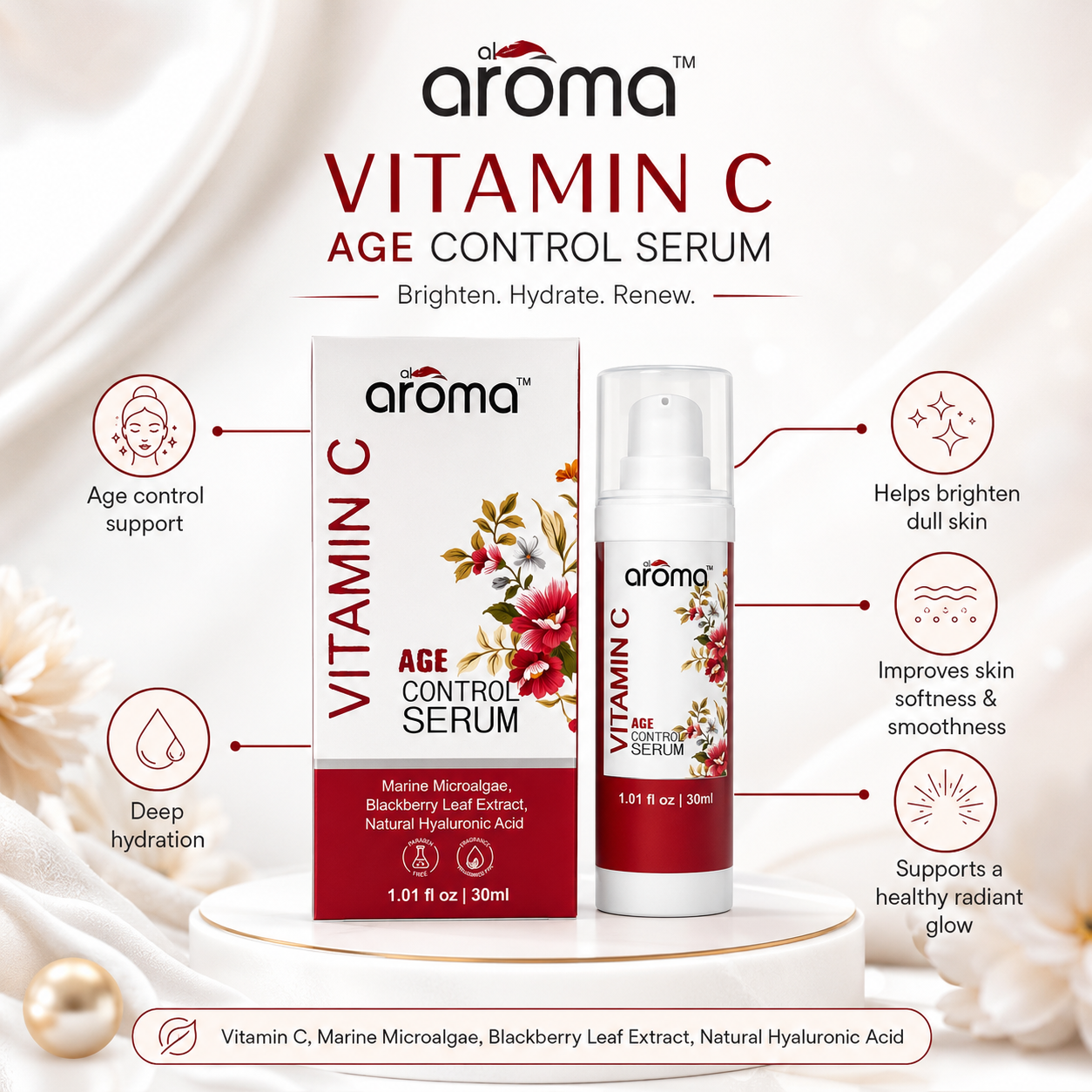 Age Control Face Serum – Anti-Wrinkle; Firming Serum with Retinol, Peptides; Hyaluronic Acid