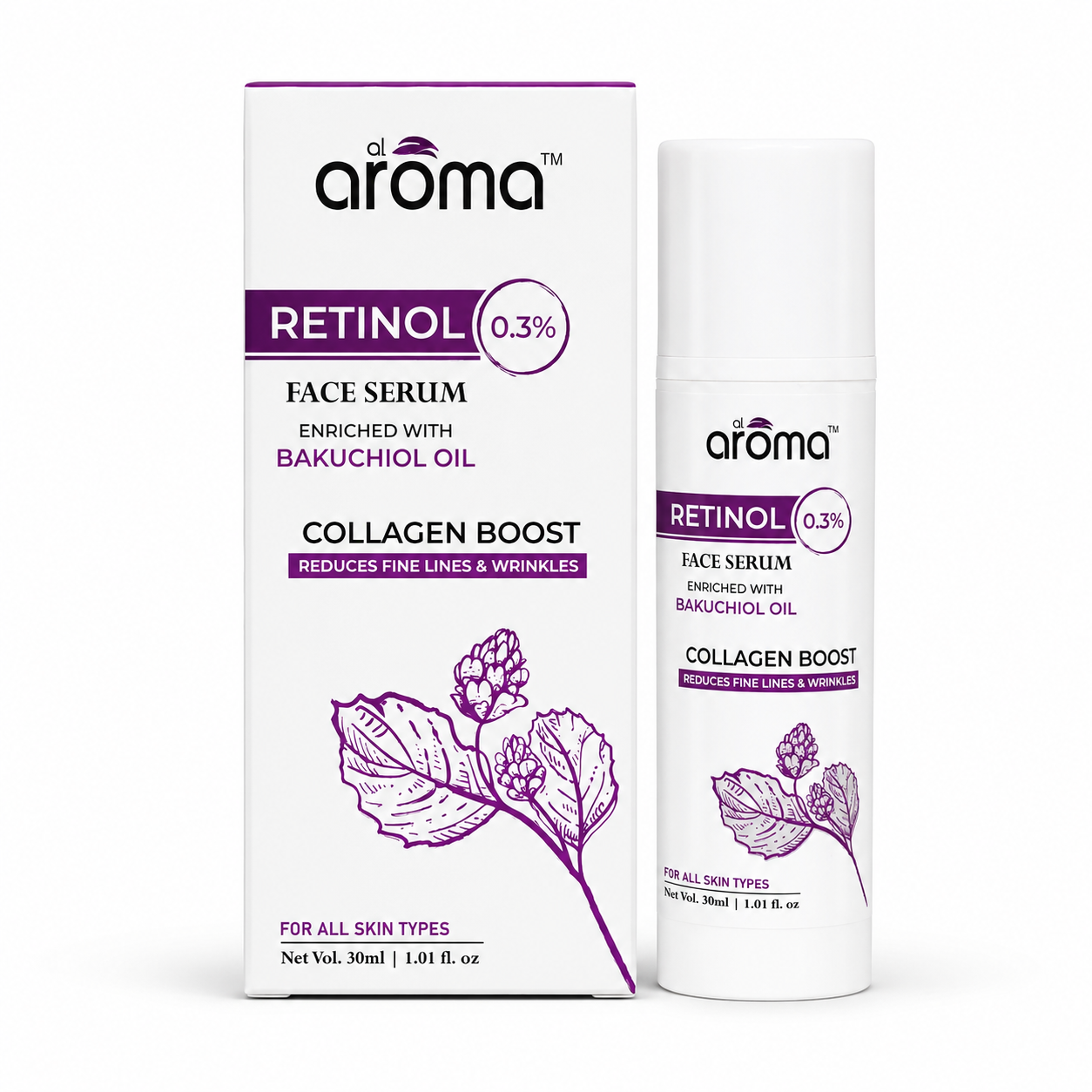 Retinol Face Serum with Bakuchiol Oil – Anti-Aging & Skin Renewal Serum for Fine Lines and Wrinkles
