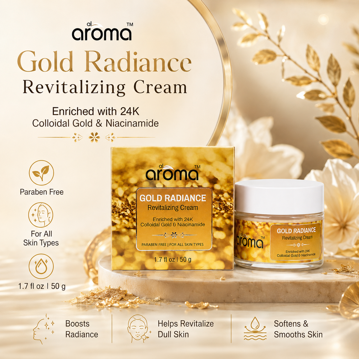 Gold Radiance Revitalizing Cream – Glow-Boosting Moisturizer with Real Gold & Skin Nourishing Actives