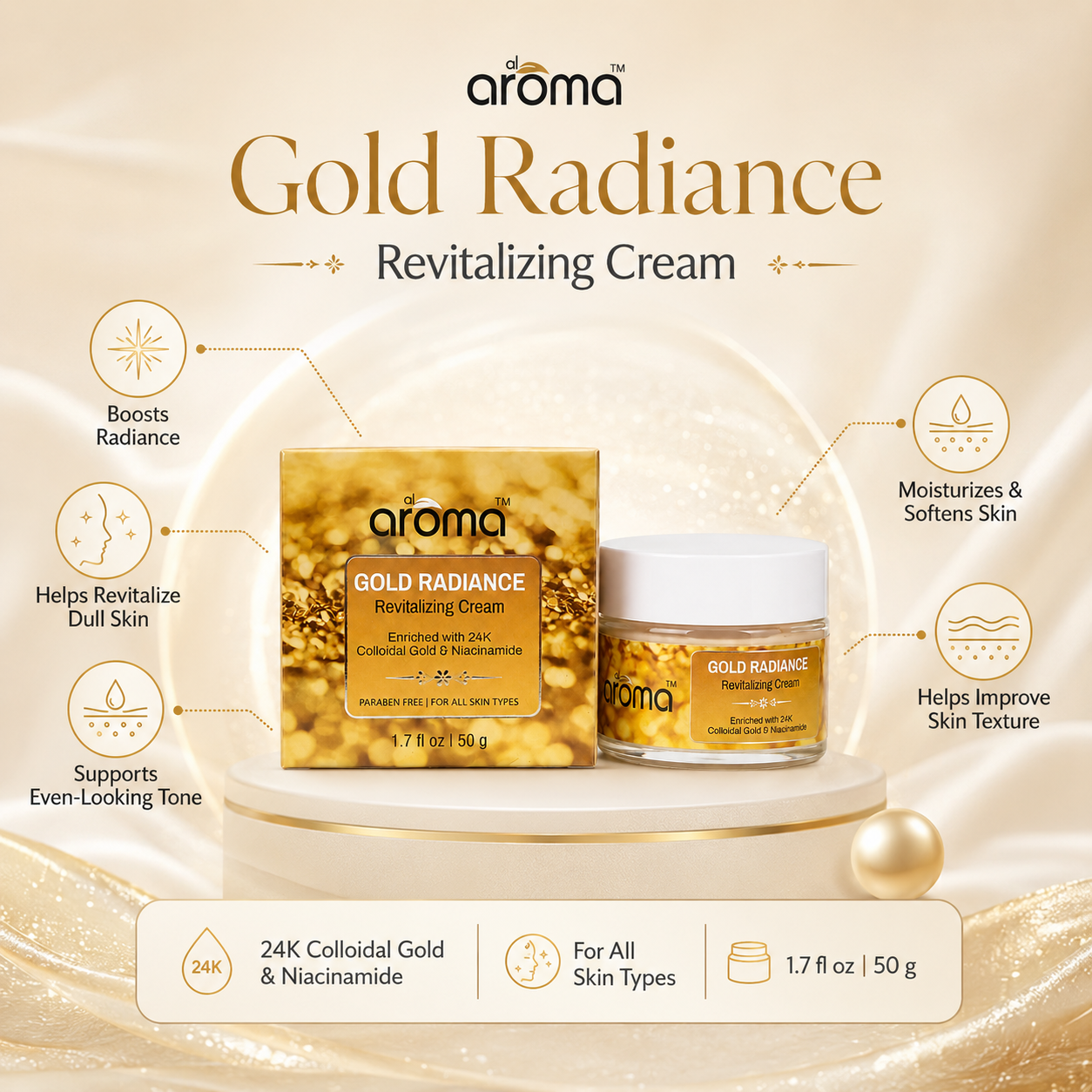 Gold Radiance Revitalizing Cream – Glow-Boosting Moisturizer with Real Gold & Skin Nourishing Actives