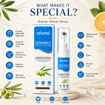 Vitamin C Perfect Glow Under Eye Cream – Brightening & Anti-Dark Circle Eye Cream with Vitamin C & Hyaluronic Acid