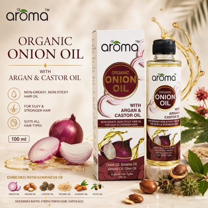 Organic Onion Hair Oil – Hair Fall Control & Growth Booster with Red Onion, Black Seed & Vitamin E