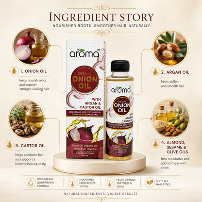 Organic Onion Hair Oil – Hair Fall Control & Growth Booster with Red Onion, Black Seed & Vitamin E