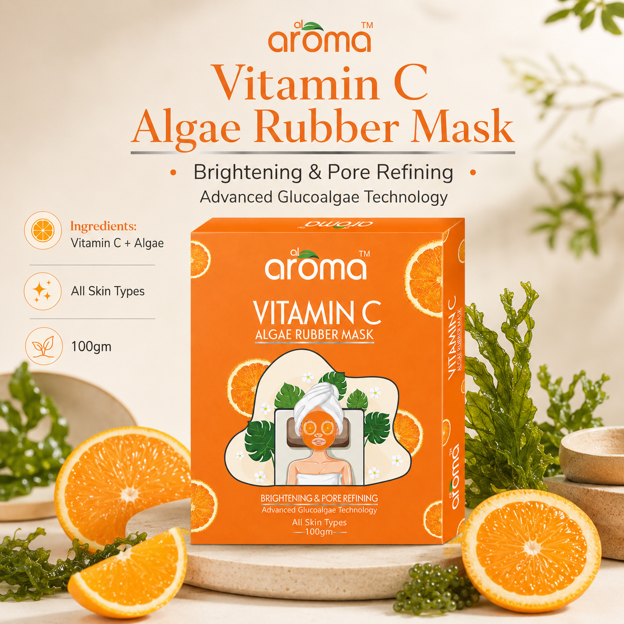 Vitamin C Algae Rubber Mask – Skin Brightening & Firming Peel-Off Mask with Vitamin C & Sea Algae Extract