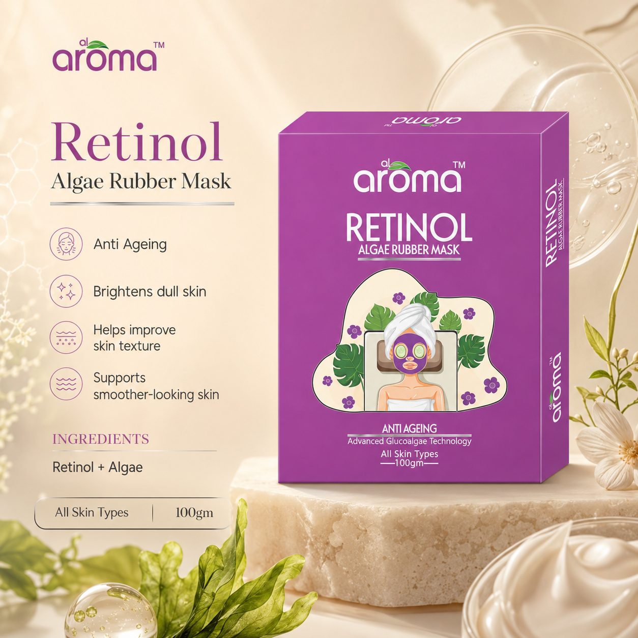Retinol Algae Rubber Mask – Anti-Aging Peel-Off Mask with Retinol & Sea Algae for Firm, Youthful Skin