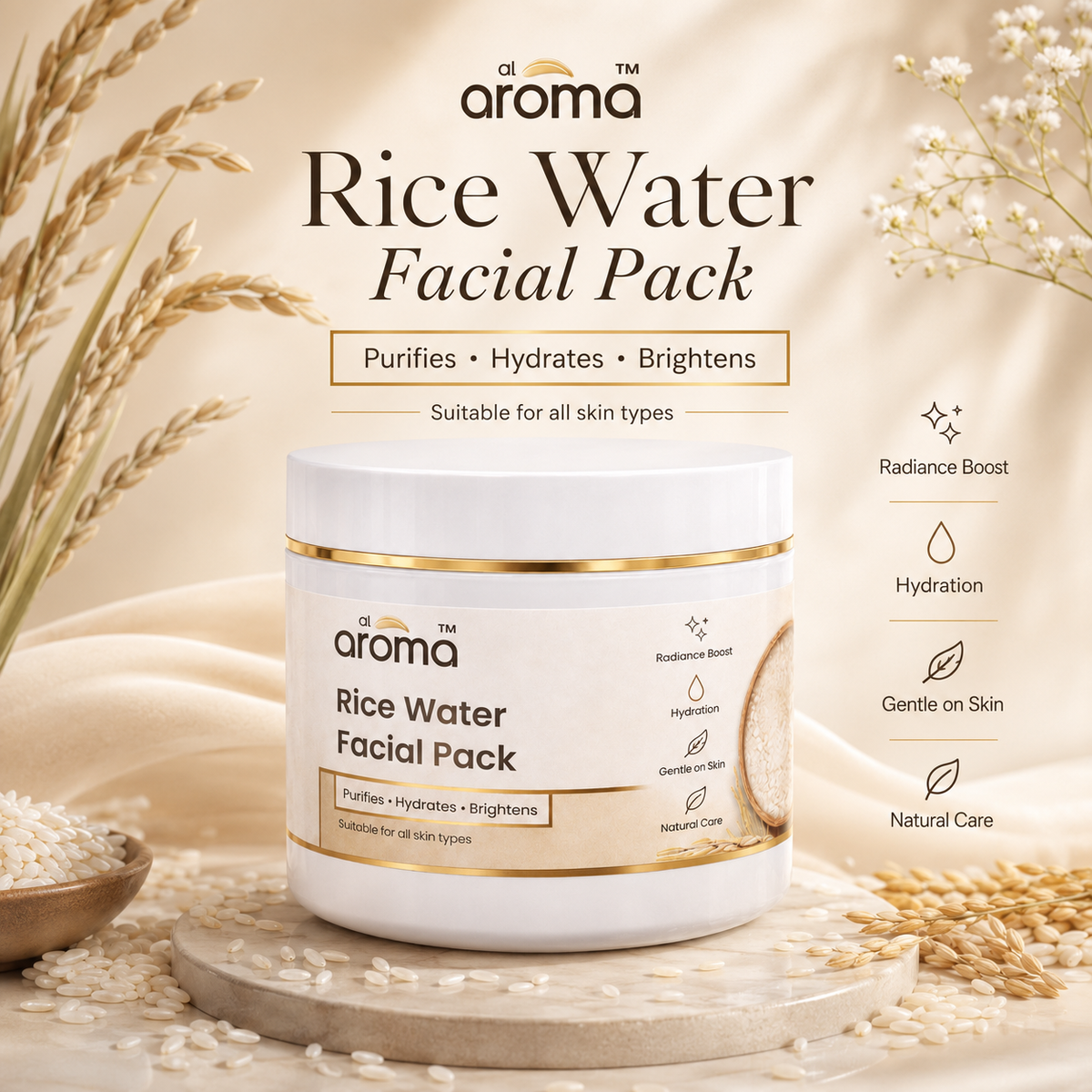 Rice Water Facial Pack – Hydrating & Glow-Boosting Face Pack for Soft, Smooth & Radiant-Looking Skin