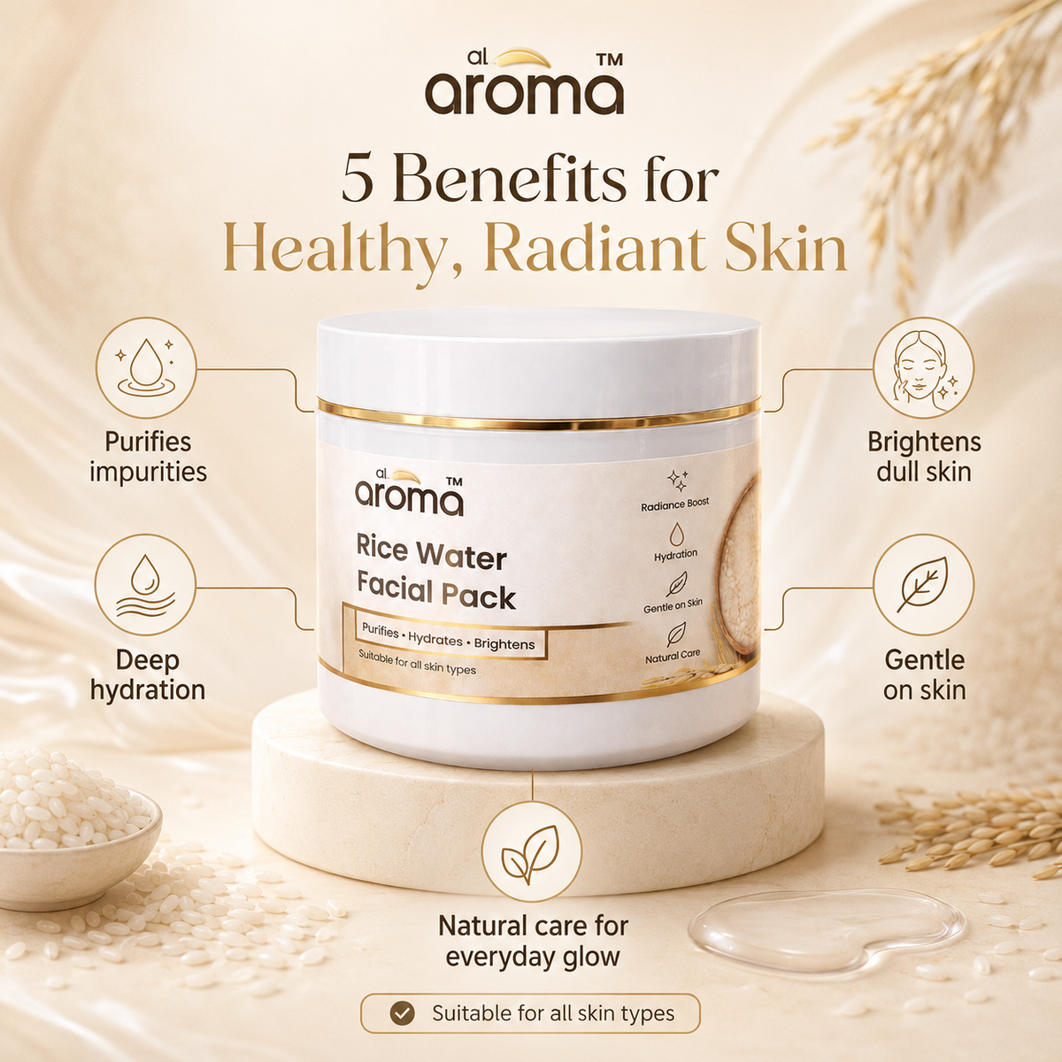 Rice Water Facial Pack – Hydrating & Glow-Boosting Face Pack for Soft, Smooth & Radiant-Looking Skin