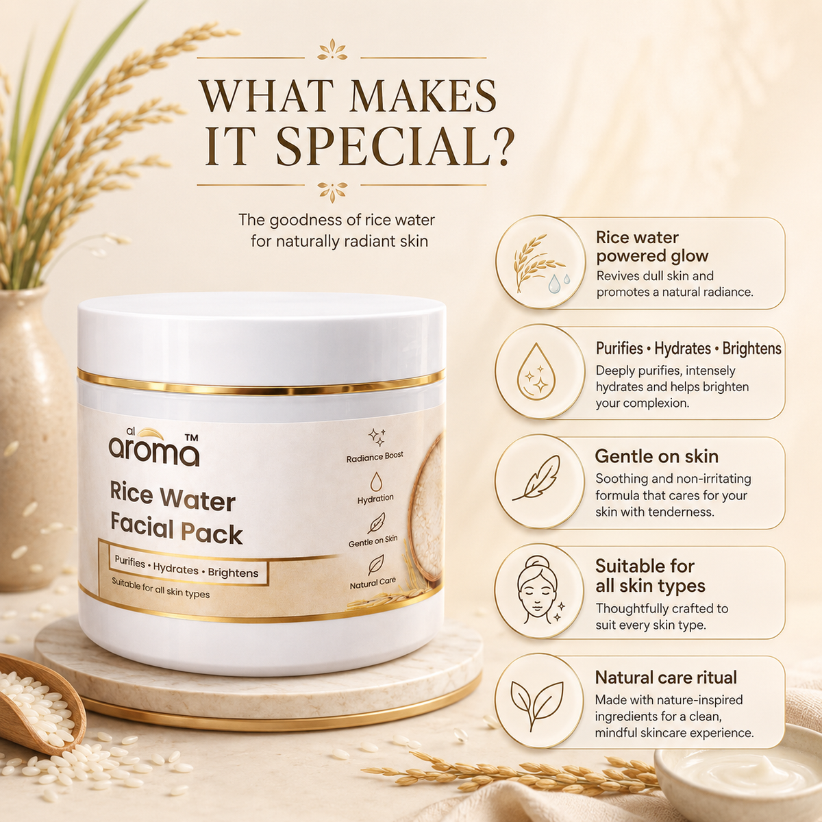 Rice Water Facial Pack – Hydrating & Glow-Boosting Face Pack for Soft, Smooth & Radiant-Looking Skin