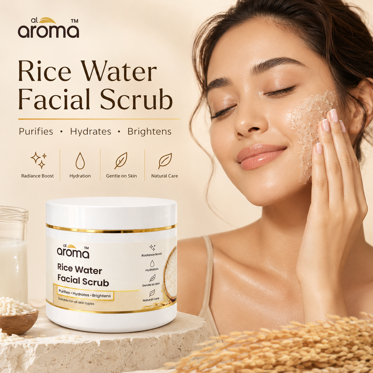 Rice Water Facial Scrub – Gentle Exfoliating & Glow-Boosting Face Scrub for Smooth, Polished & Radiant-Looking Skin