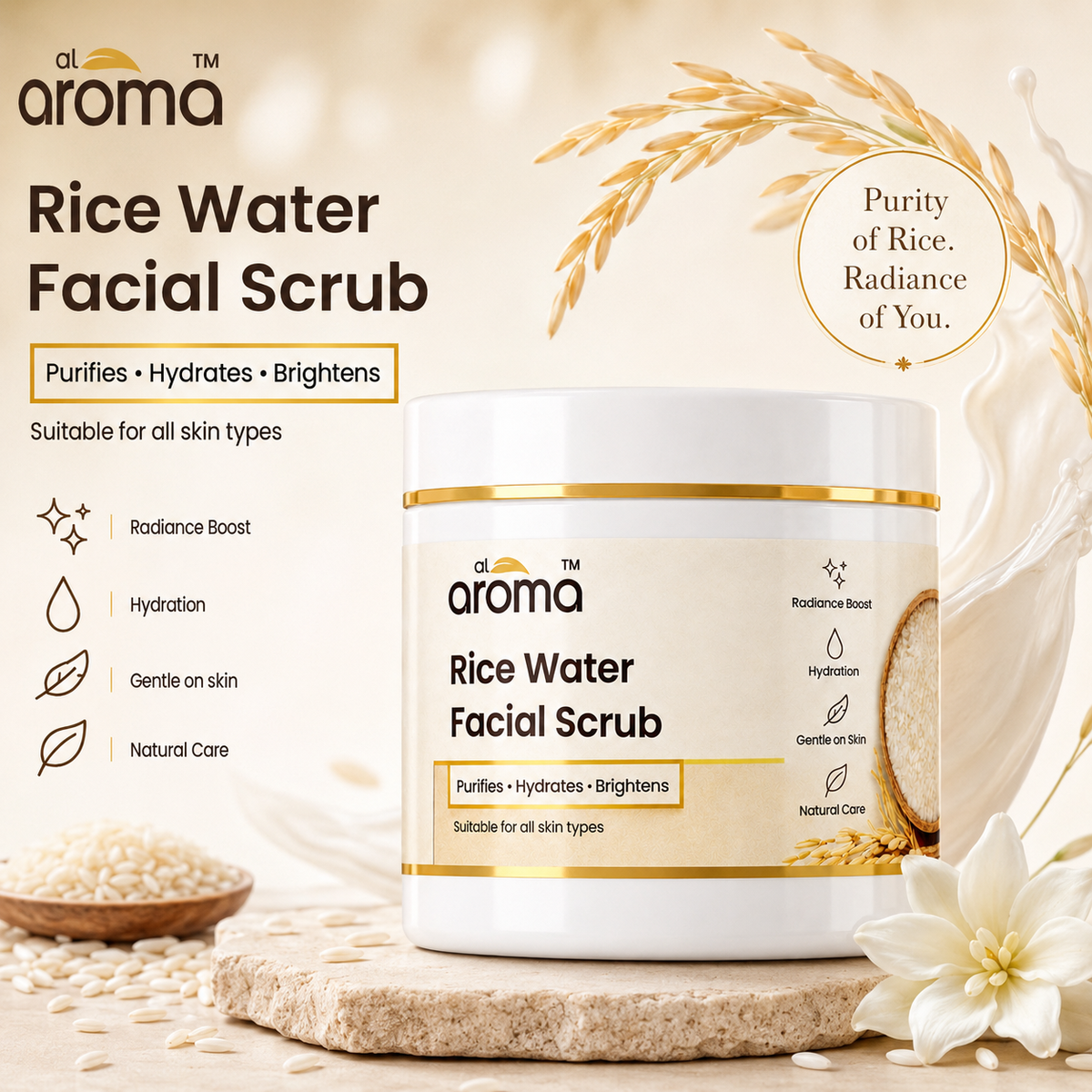 Rice Water Facial Scrub – Gentle Exfoliating & Glow-Boosting Face Scrub for Smooth, Polished & Radiant-Looking Skin