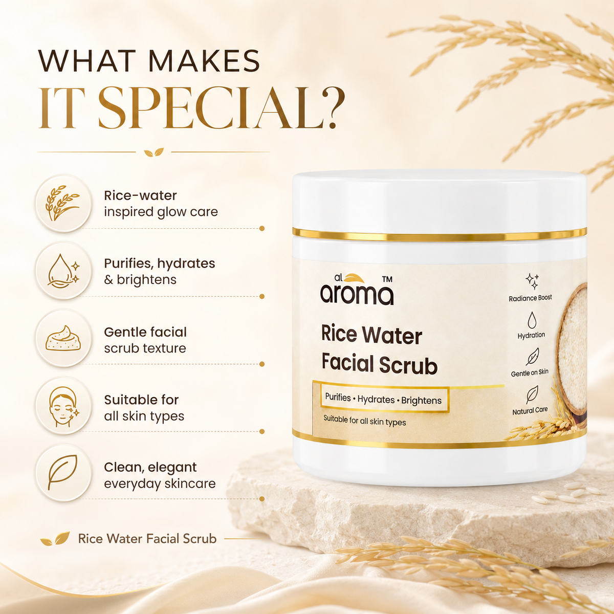 Rice Water Facial Scrub – Gentle Exfoliating & Glow-Boosting Face Scrub for Smooth, Polished & Radiant-Looking Skin