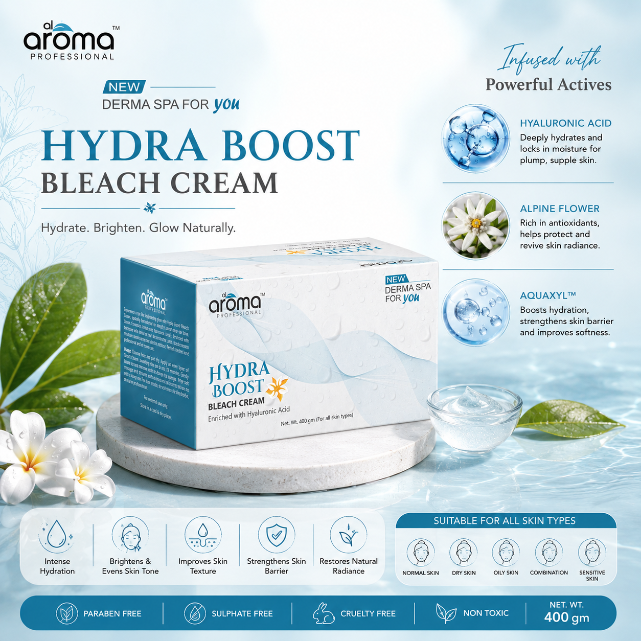 Hydra Boost Bleach Cream - 4 Step Hydrating Formula with Hyaluronic Acid