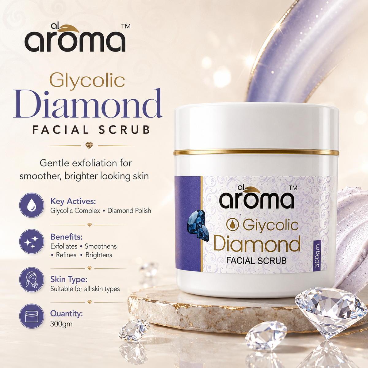 Glycolic Diamond Facial Scrub – Exfoliating & Brightening Face Scrub for Smooth, Polished & Radiant-Looking Skin