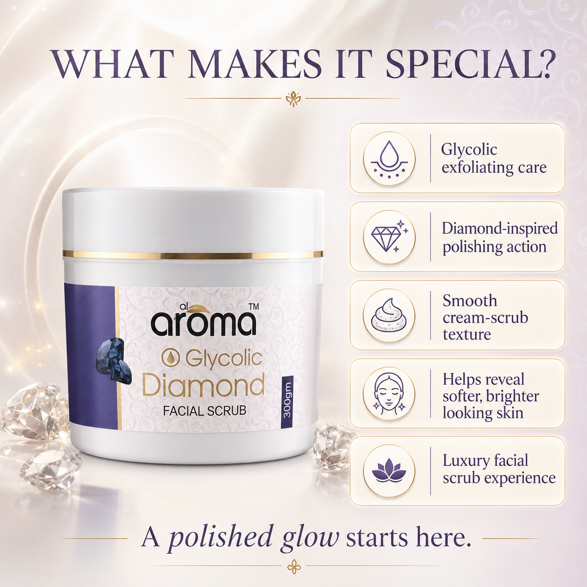 Glycolic Diamond Facial Scrub – Exfoliating & Brightening Face Scrub for Smooth, Polished & Radiant-Looking Skin