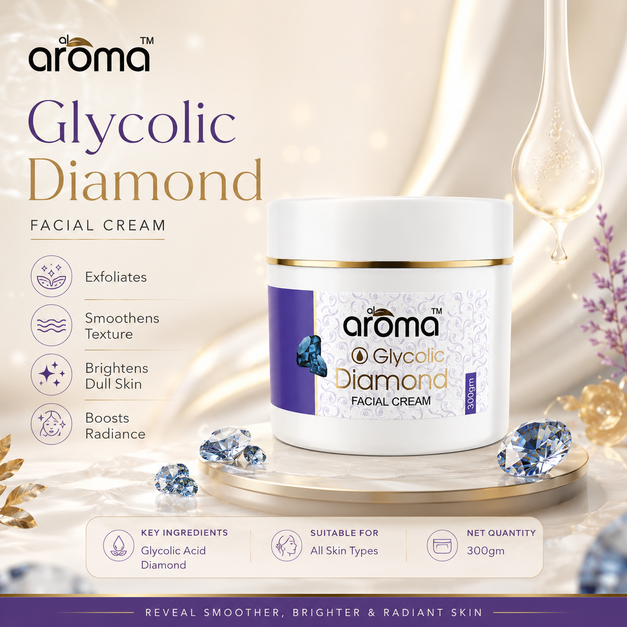 Glycolic Diamond Facial Cream – Advanced Brightening & Skin Renewal Formula