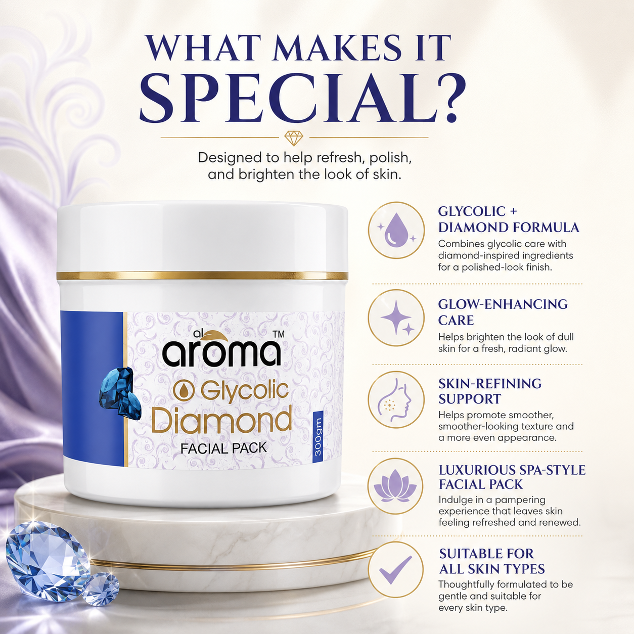 Glycolic Diamond Facial Pack – Advanced Exfoliating & Radiance Boost Formula