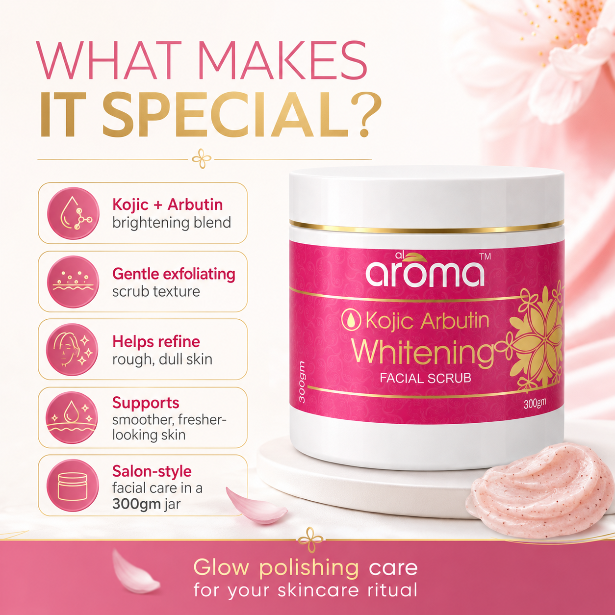 Kojic Arbutin Facial Scrub – Brightening & Skin Polishing Exfoliator