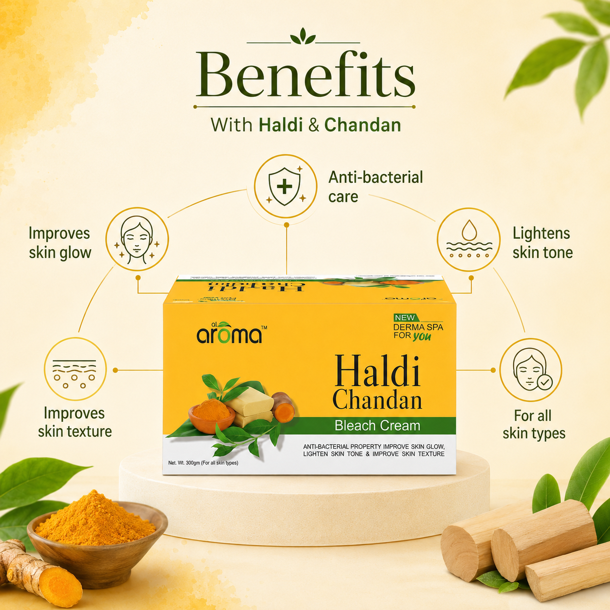 Haldi Chandan Bleach Cream – Herbal Glow Bleach with Turmeric & Sandalwood for Clear, Radiant Skin