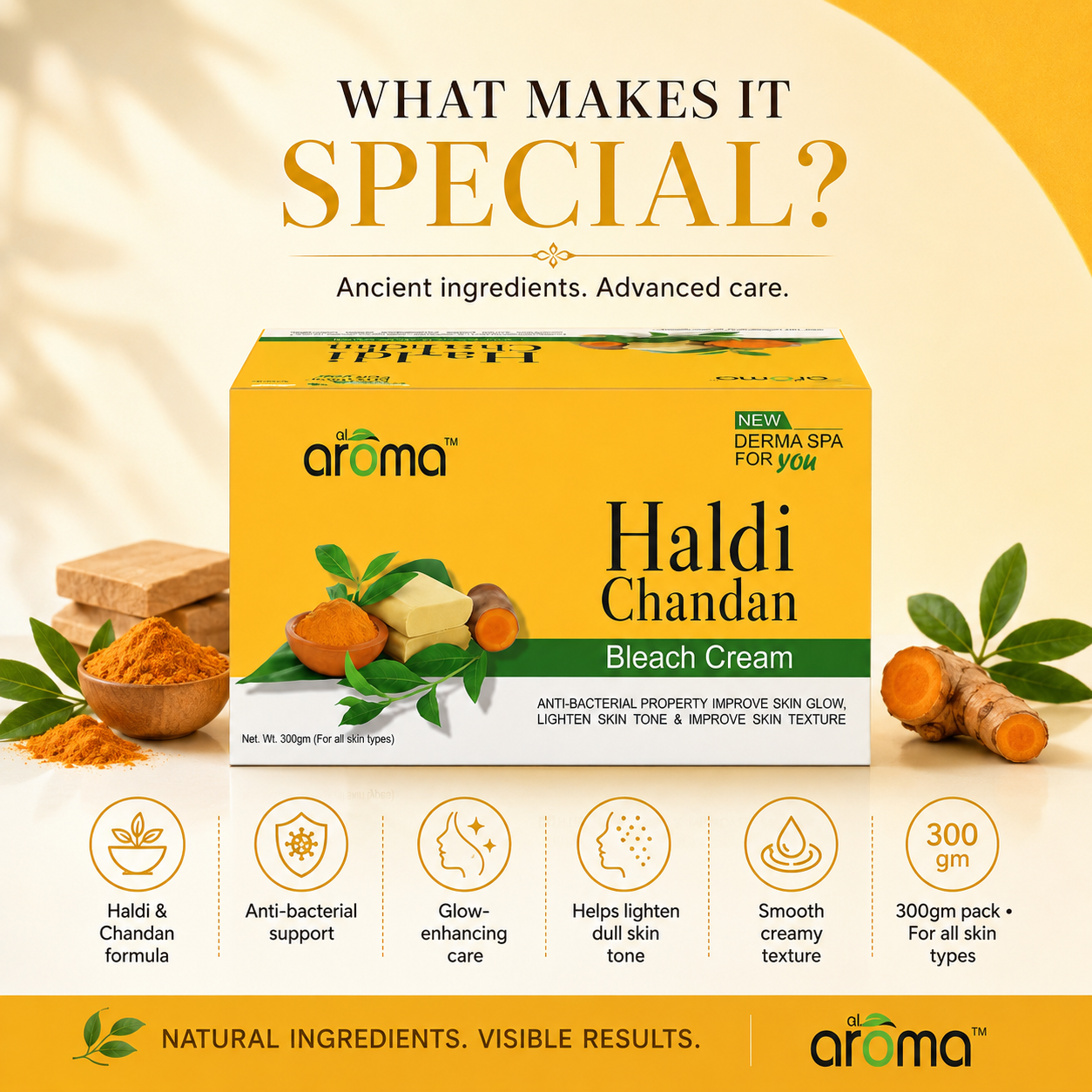 Haldi Chandan Bleach Cream – Herbal Glow Bleach with Turmeric & Sandalwood for Clear, Radiant Skin