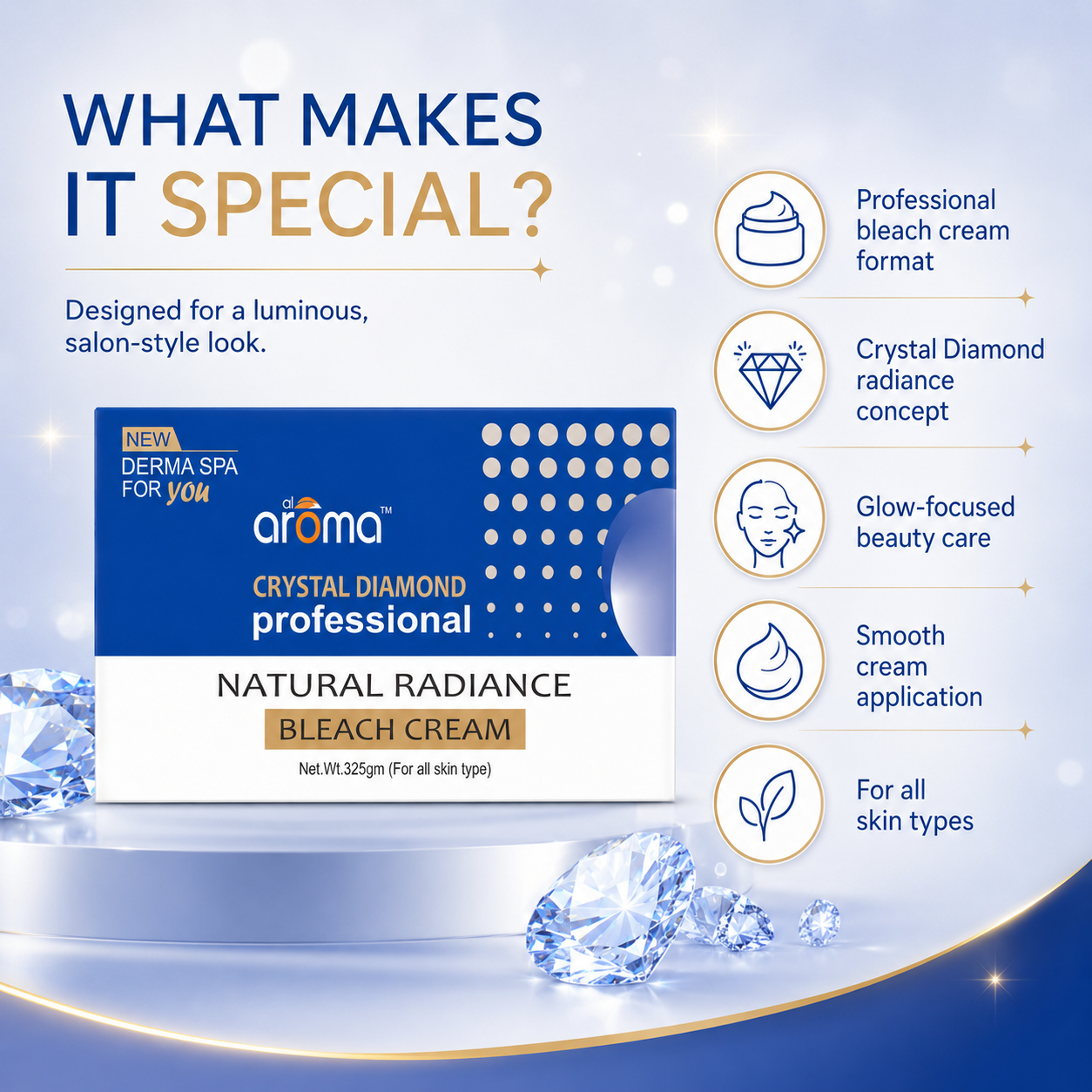 Crystal Diamond Bleach Cream – Instant Glow Bleach with Diamond Dust for Polished, Radiant Skin