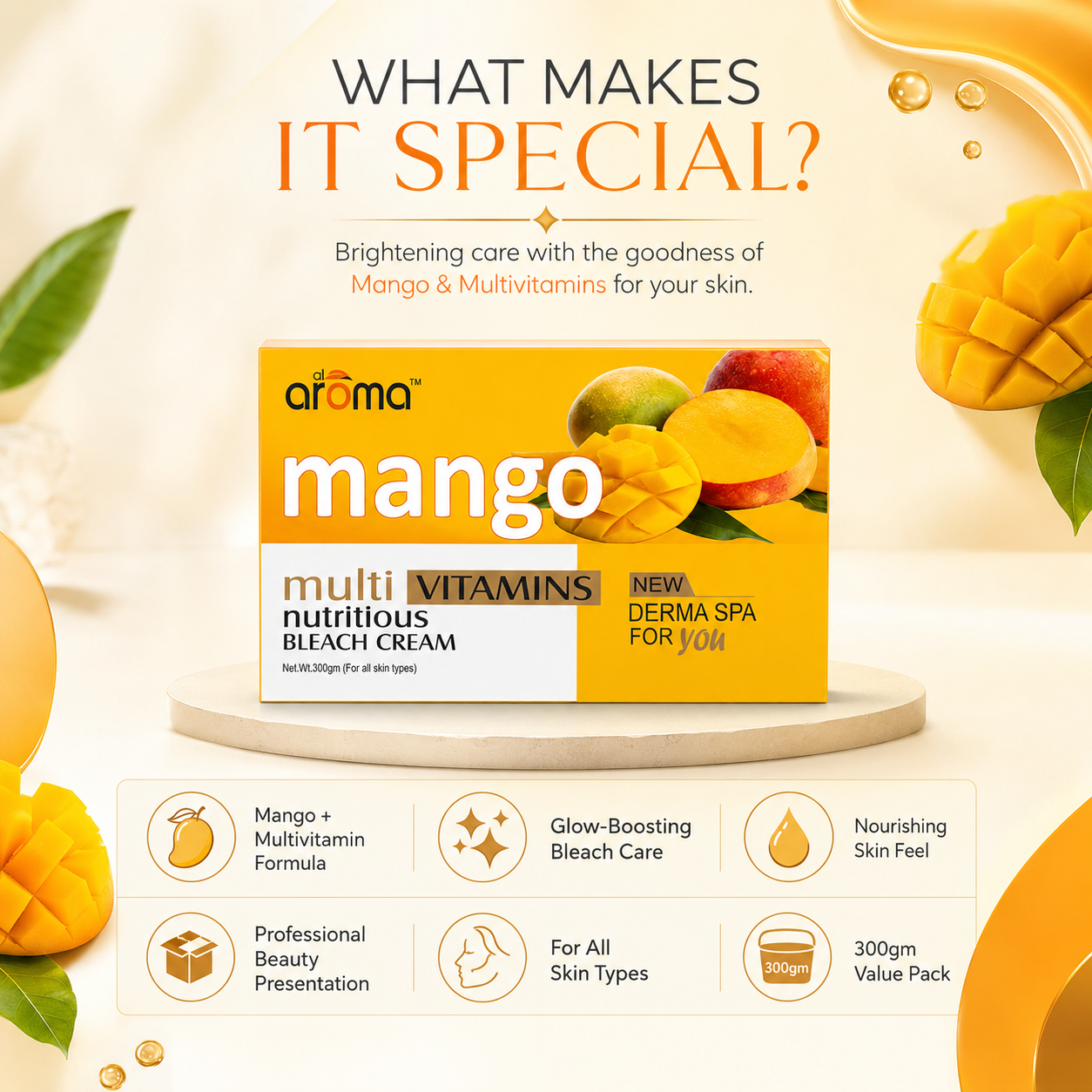Mango Bleach Cream – Skin Brightening Bleach with Fruit Enzymes for Smooth & Glowing Complexion