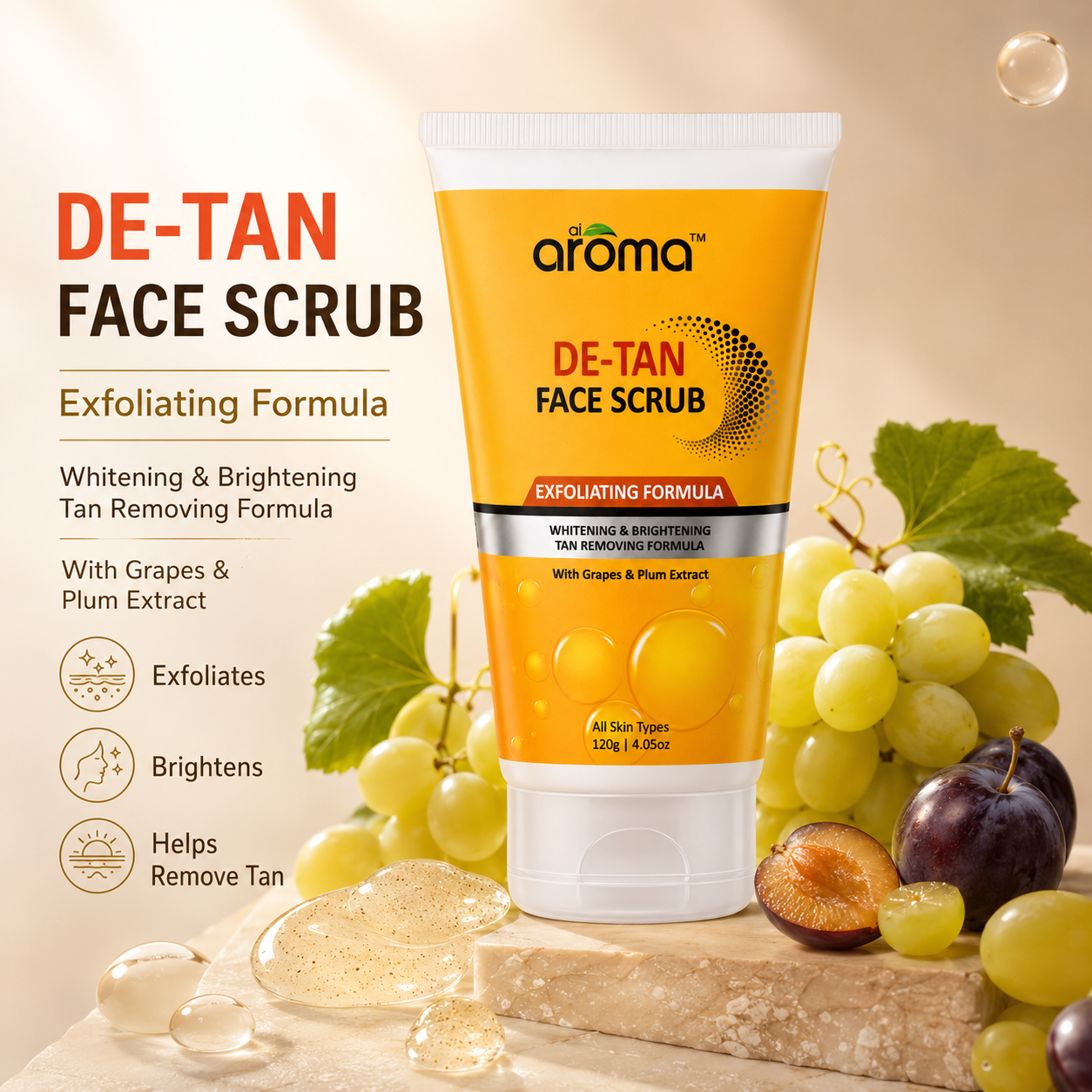 De Tan Face Scrub – Tan Removal & Exfoliating Scrub for Clear, Even-Toned Skin