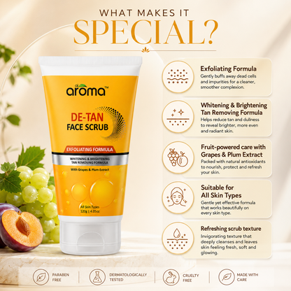 De Tan Face Scrub – Tan Removal & Exfoliating Scrub for Clear, Even-Toned Skin