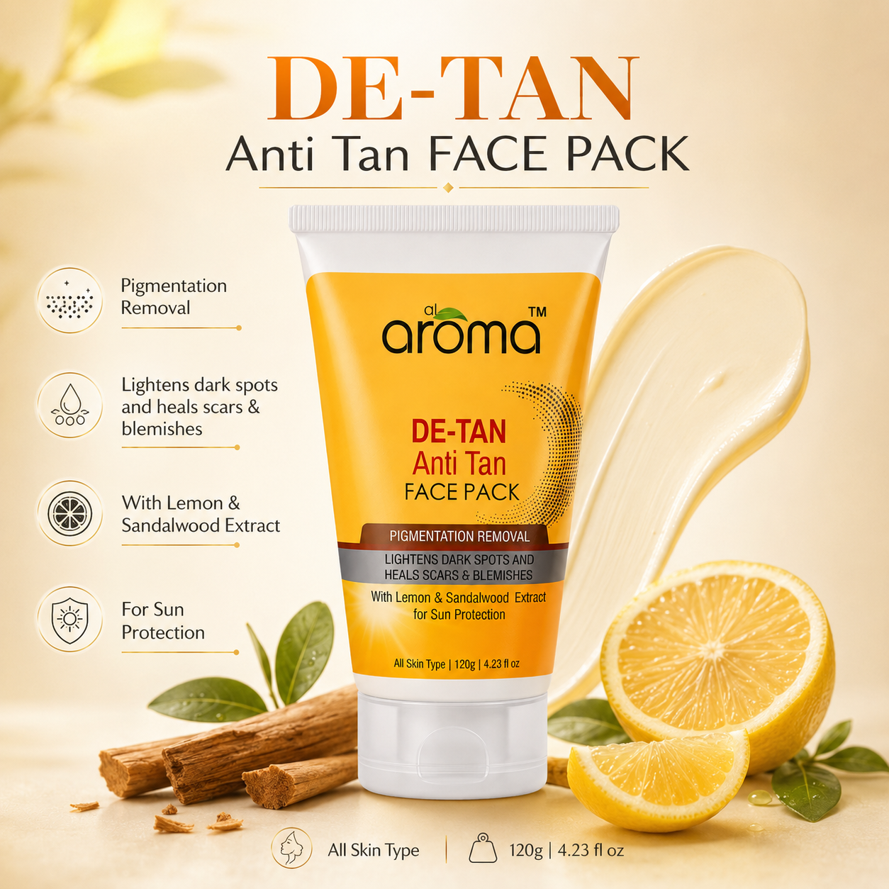 De Tan Face Pack – Tan Removal & Brightening Mask for Sun-Exposed Skin