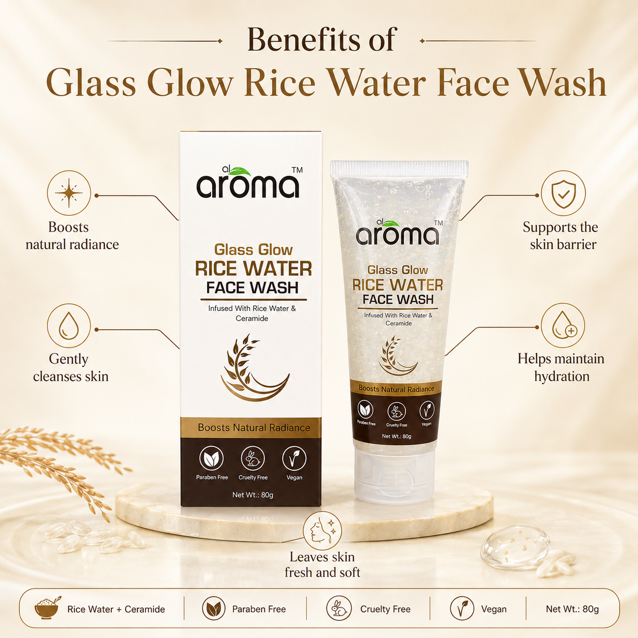 Glass Glow Rice Water Face Wash with Rice Water & Ceramide – Hydrating Korean Glow Cleanser