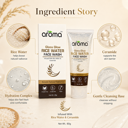 Glass Glow Rice Water Face Wash with Rice Water & Ceramide – Hydrating Korean Glow Cleanser