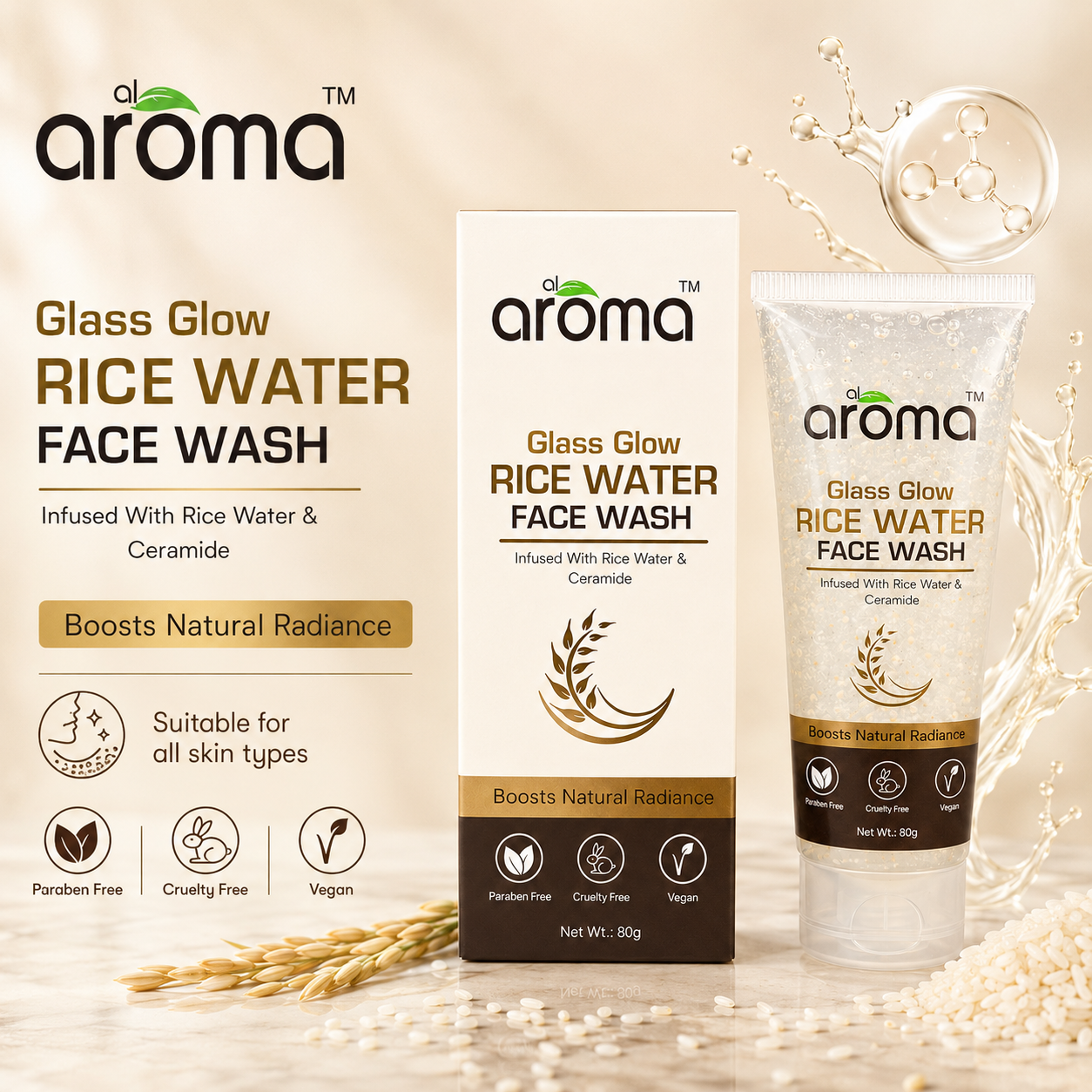 Glass Glow Rice Water Face Wash with Rice Water & Ceramide – Hydrating Korean Glow Cleanser