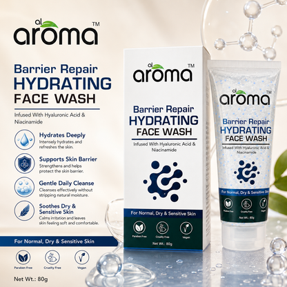 Barrier Repair Hydrating Face Wash with Hyaluronic Acid & Niacinamide – Moisture Lock & Skin Barrier Support Cleanser