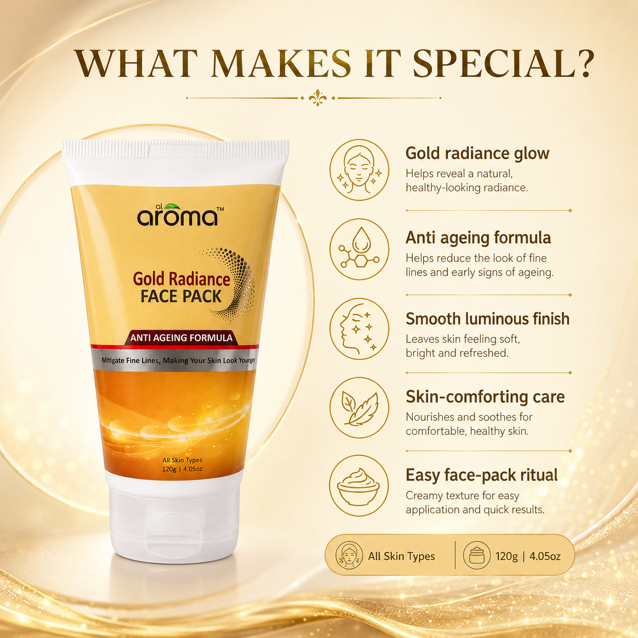Gold Radiance Face Pack – Luxury Glow Face Mask with Real Gold Particles