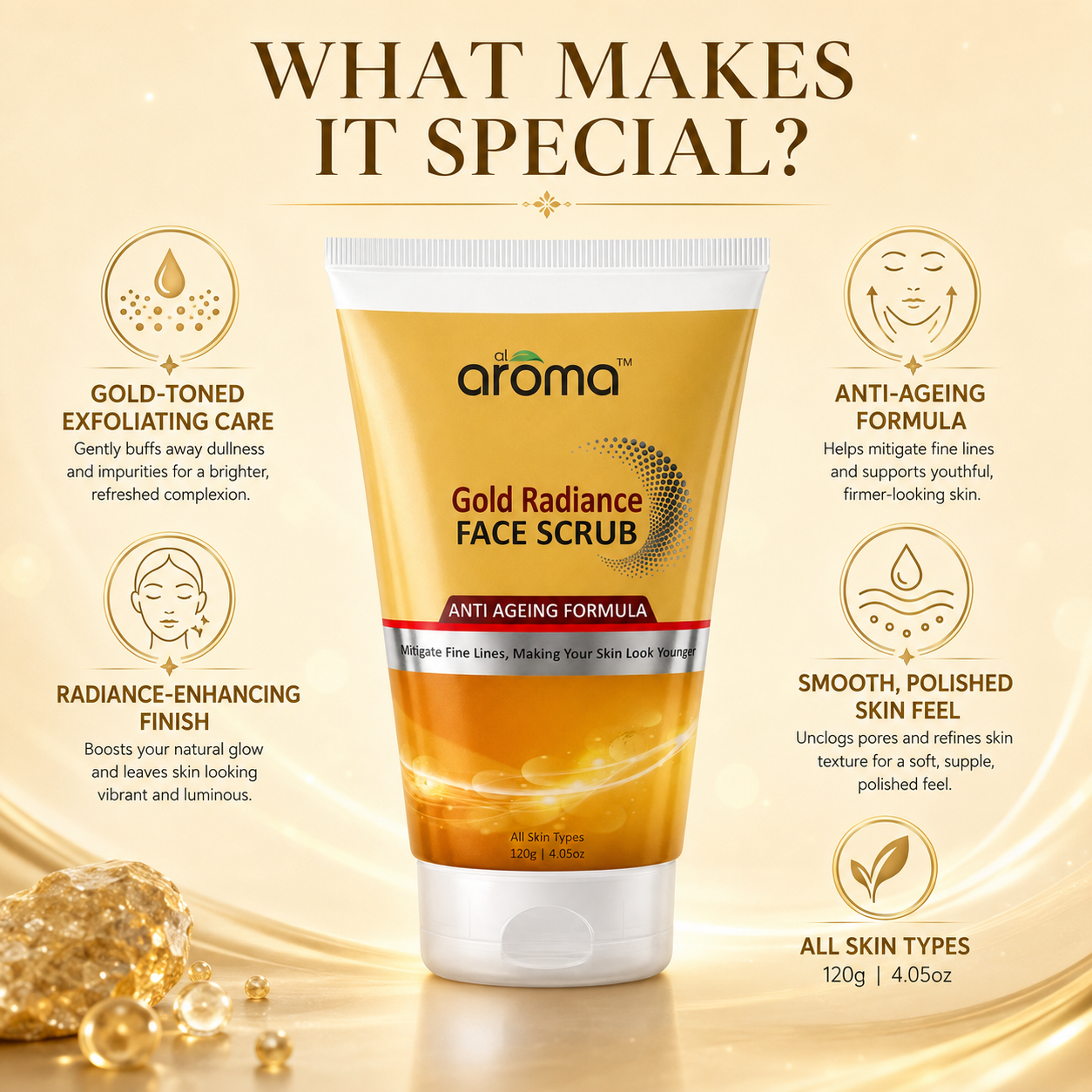 Gold Radiance Face Scrub – Luxurious Gold Exfoliator for Glowing & Smooth Skin