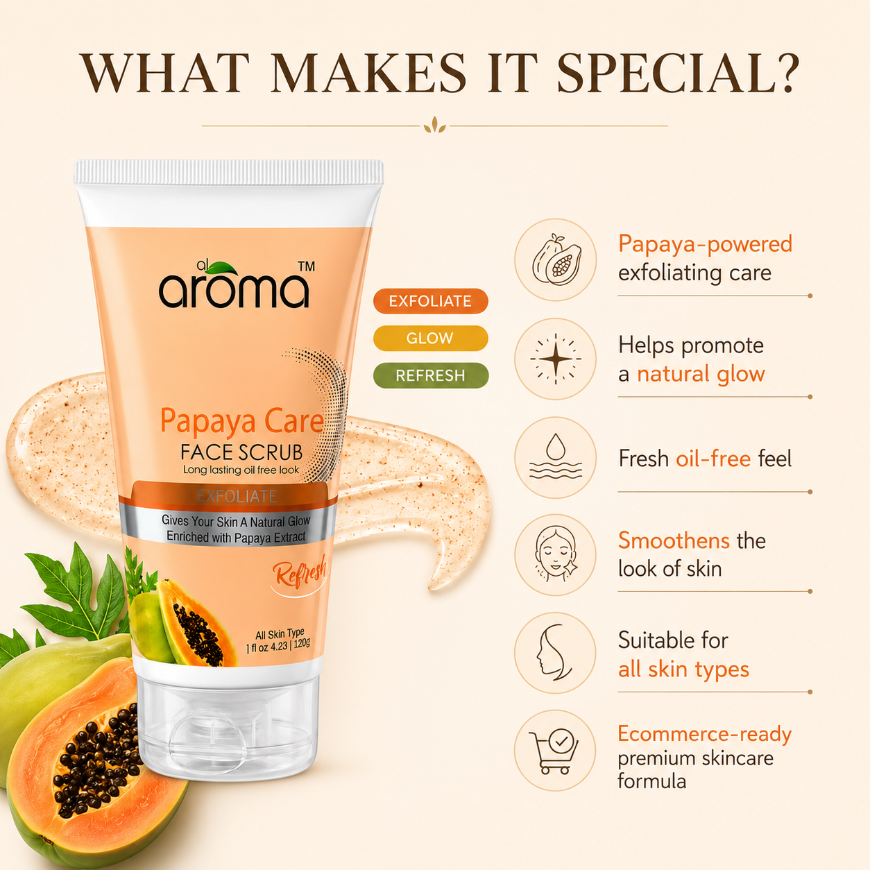 Papaya Care Face Scrub – Tan Removal & Brightening Scrub for Smooth, Glowing Skin