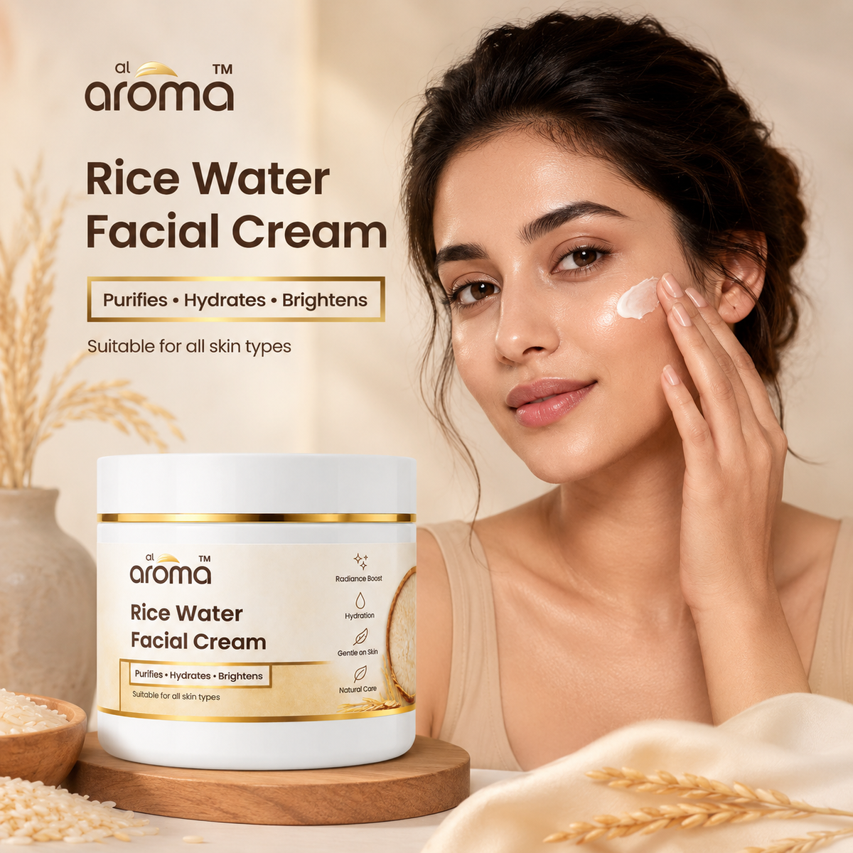 Rice Water Facial Cream – Nourishing & Glow-Boosting Massage Cream for Soft, Smooth & Radiant-Looking Skin