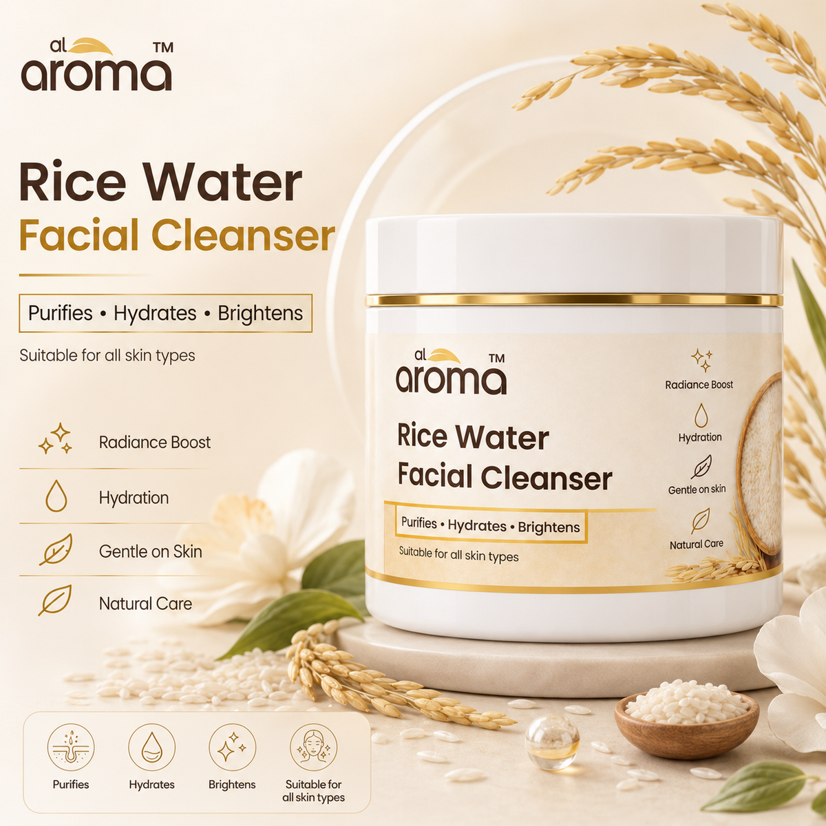 Rice Water Facial Cleanser – Gentle Cleansing & Glow-Boosting Face Cleanser for Soft, Smooth & Radiant-Looking Skin